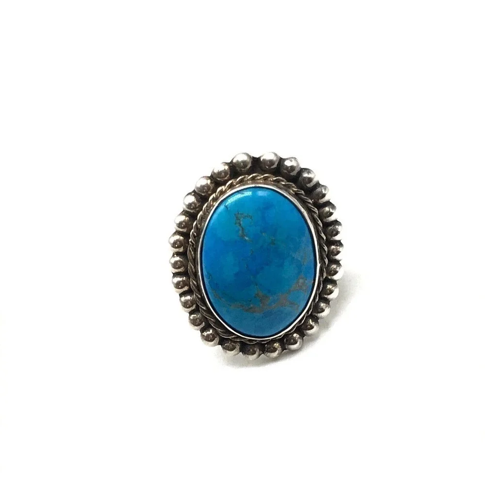 Vintage 925 Sterling Silver Large Chunky Turquoise Statement Ring Size 7